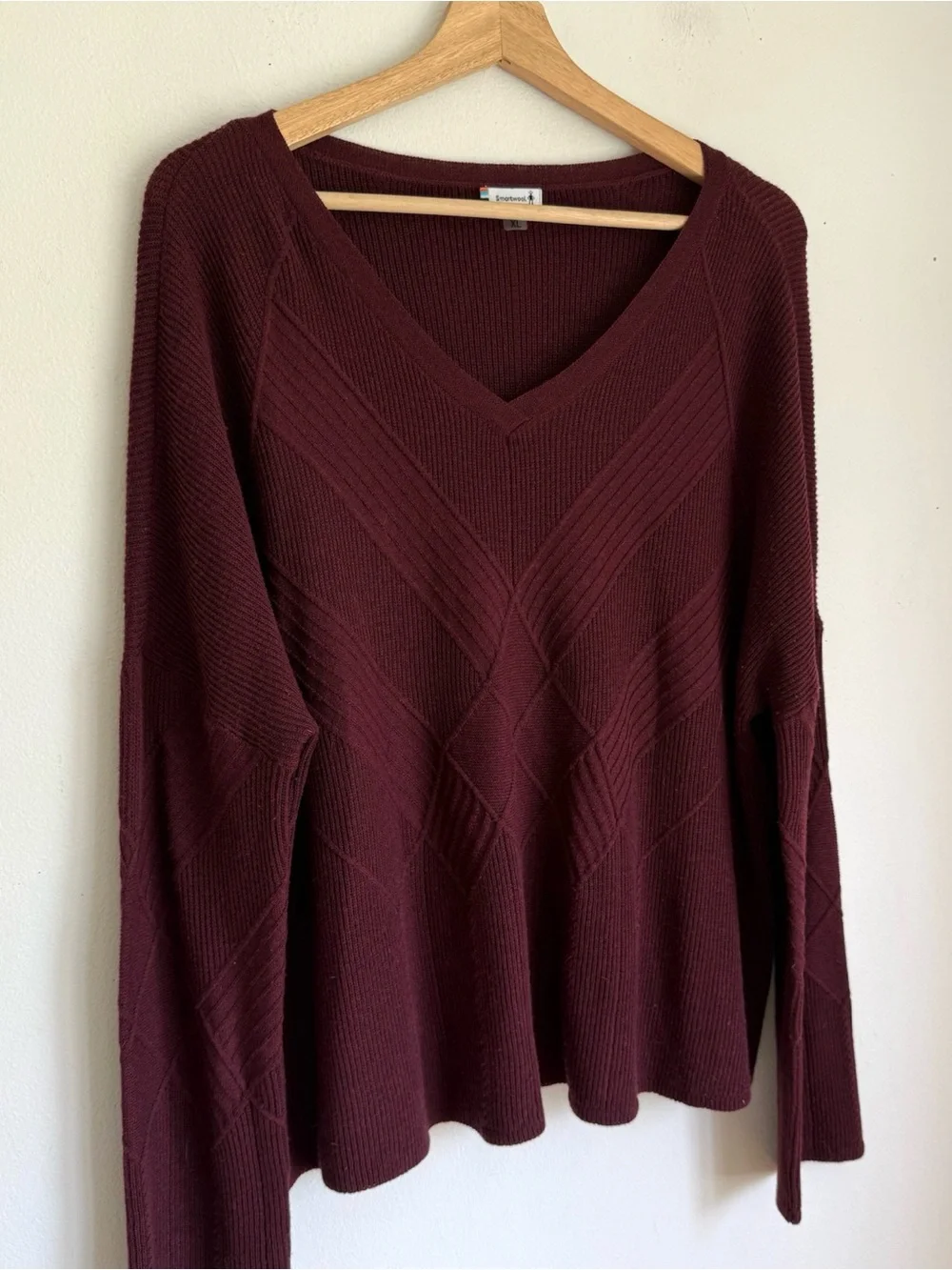 Smartwool Shadow Pine Cable V Neck Sweater in Black Cherry